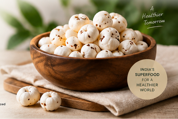 Premium Indian makhana in a wooden bowl